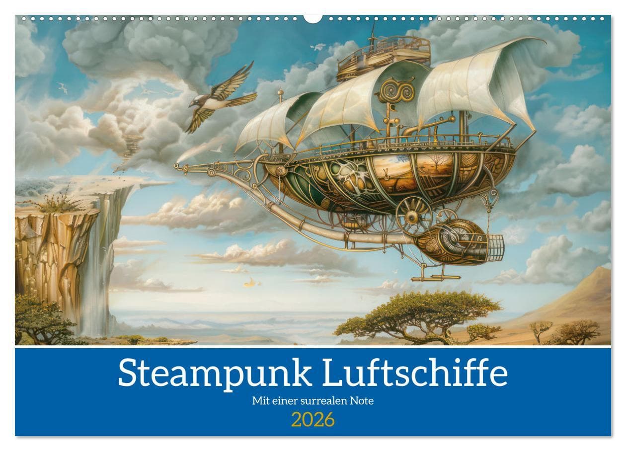 Steampunk Luftschiffe mit einer surrealen Note (Wandkalender 2026 DIN A2 quer), CALVENDO Monatskalender