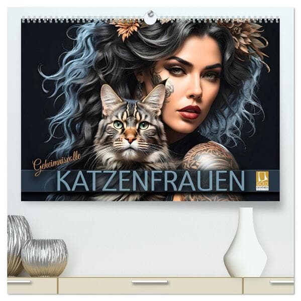 Geheimnisvolle Katzenfrauen (hochwertiger Premium Wandkalender 2026 DIN A2 quer), Kunstdruck in Hochglanz