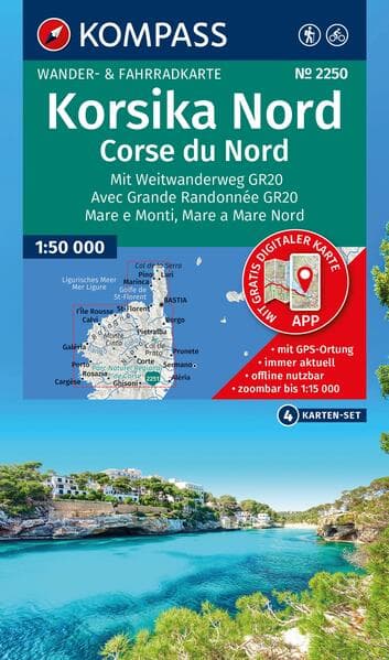 KOMPASS Wanderkarten-Set 2250 Korsika Nord, Corse du Nord, Weitwanderweg GR20 (3 Karten) 1:50.000