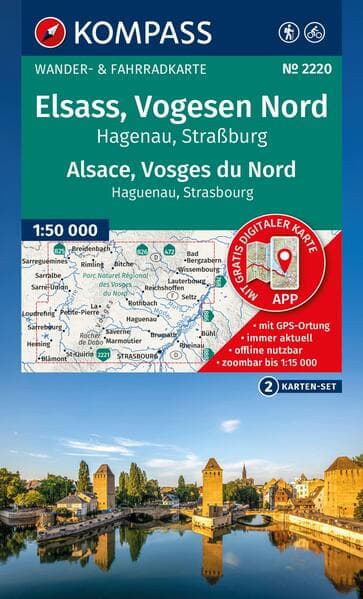 KOMPASS Wanderkarten-Set 2220 Elsass, Vogesen Nord, Hagenau, Straßburg / Alsace, Vosges du Nord, Haguenau, Strasbourg (2 Karten) 1:50.000