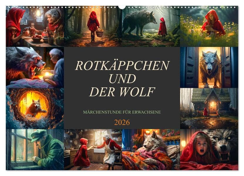 Rotkäppchen und der Wolf (Wandkalender 2026 DIN A2 quer), CALVENDO Monatskalender