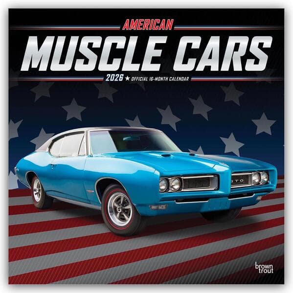 American Muscle Cars Official 2026 12 X 24 Inch (Hanging) Monthly Square Wall Calendar Foil Stamped Cover Plastic-Free