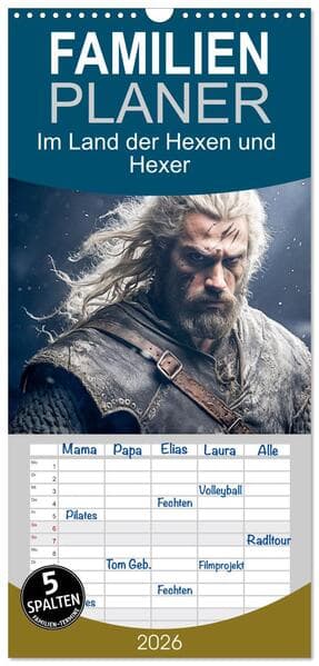 Familienplaner 2026 - Im Land der Hexen und Hexer mit 5 Spalten (Wandkalender, 21 x 45 cm) CALVENDO