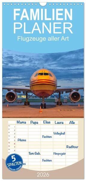Familienplaner 2026 - Flugzeuge aller Art mit 5 Spalten (Wandkalender, 21 x 45 cm) CALVENDO