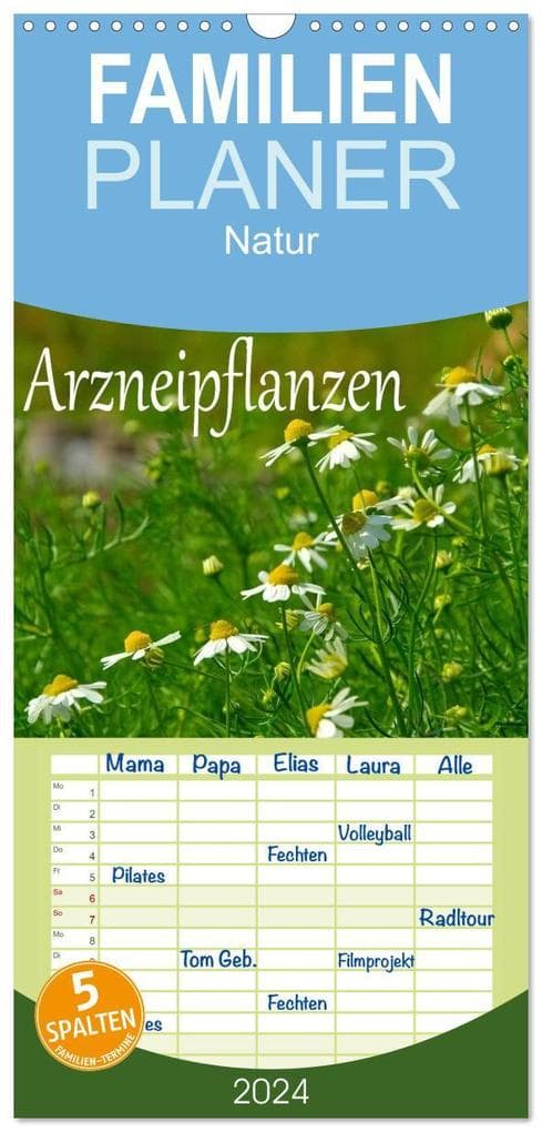Familienplaner 2026 - Arzneipflanzen mit 5 Spalten (Wandkalender, 21 x 45 cm) CALVENDO