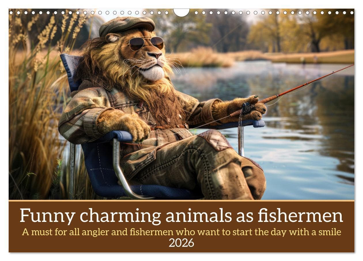 Funny charming animals as fishermen (Wall Calendar 2026 DIN A3 landscape), CALVENDO 12 Month Wall Calendar