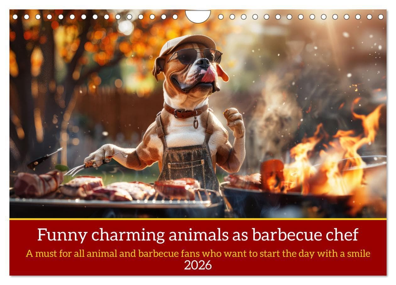 Funny charming animals as barbecue chef (Wall Calendar 2026 DIN A4 landscape), CALVENDO 12 Month Wall Calendar