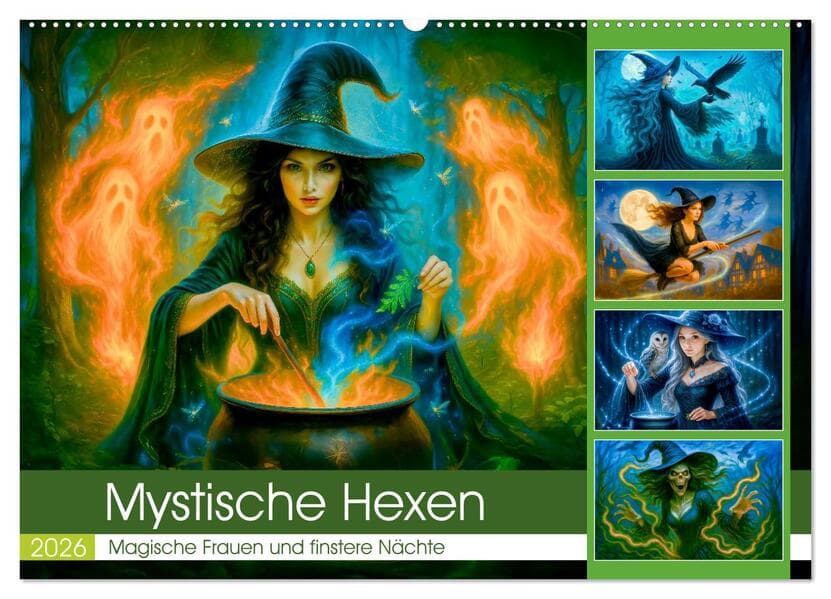 Mystische Hexen - Magische Frauen und finstere Nächte (Wandkalender 2026 DIN A2 quer), CALVENDO Monatskalender