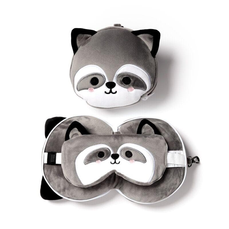 Relaxeazzz Plüsch Waschbär Reisekissen & Schlafmaske