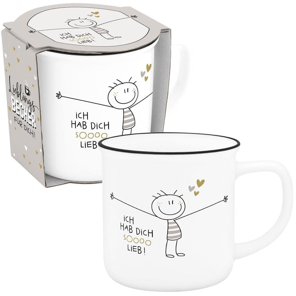 Becher in Emailleoptik "Hab dich sooo lieb"