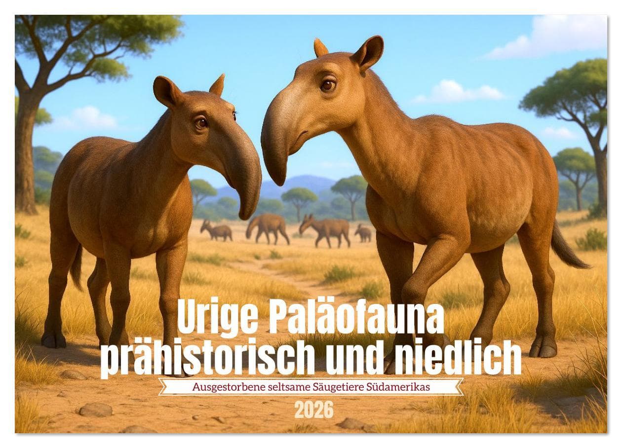 Urige Paläofauna prähistorisch und niedlich (Wandkalender 2026 DIN A2 quer), CALVENDO Monatskalender