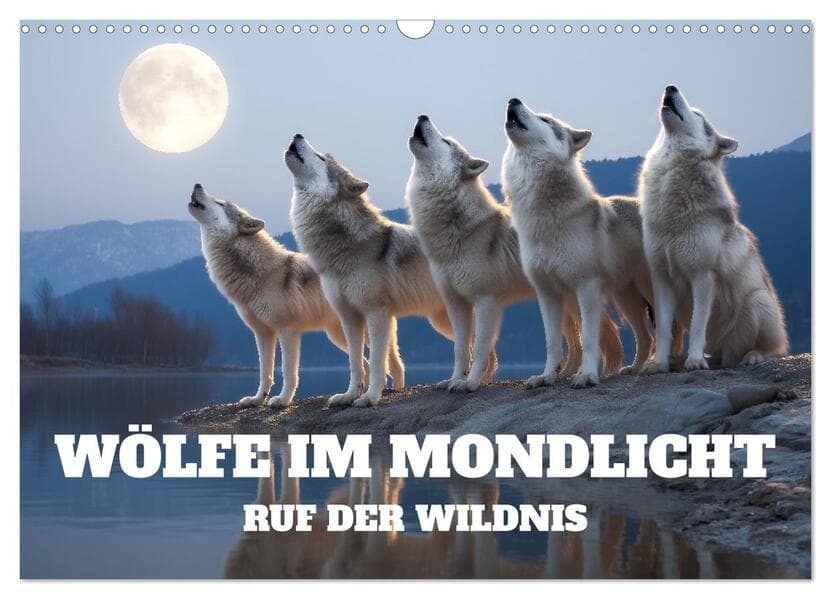 Wölfe im Mondlicht - Ruf der Wildnis (Wandkalender 2026 DIN A3 quer), CALVENDO Monatskalender