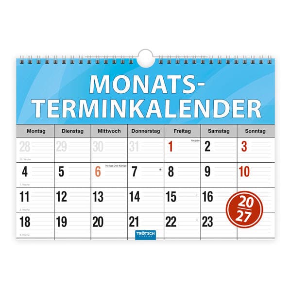 TRÖTSCH - Monatsterminer Monatsterminkalender 2027 mit Wire-O-Bindung
