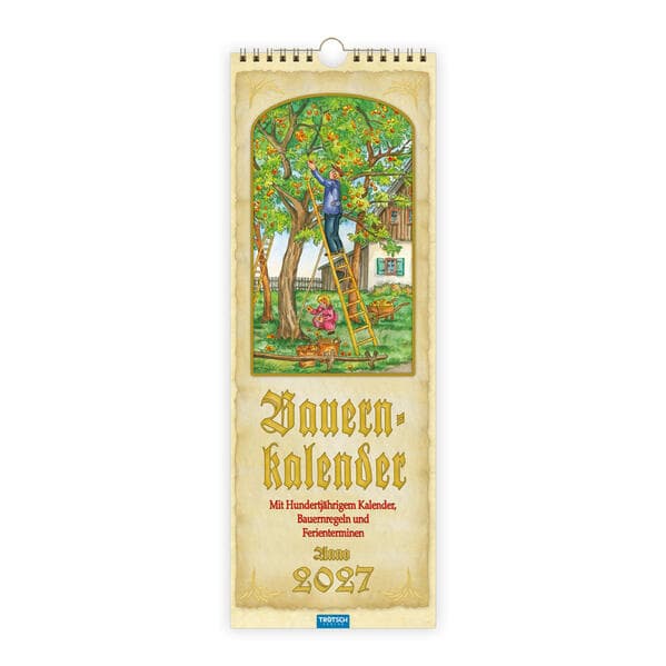 TRÖTSCH - Maxi-Streifenkalender Bauernkalender 2027 mit Hundertjährigem Kalender, Bauernregeln und Ferienterminen