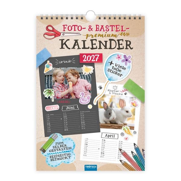 TRÖTSCH - Foto- und Bastelkalender Premium A4 2027 mit vielen Stickern