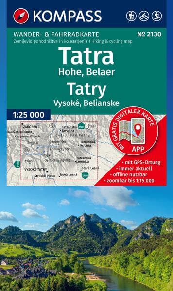 KOMPASS Wanderkarte 2130 Tatra Hohe, Belaer / Tatry, Vysoké, Belianske 1:25.000
