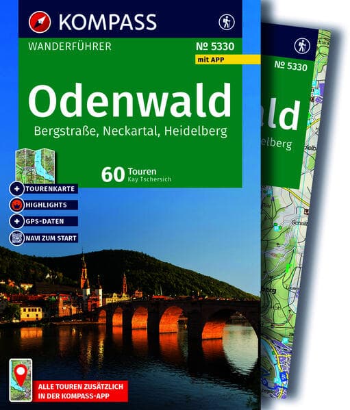 KOMPASS Wanderführer Odenwald, Bergstraße, Neckartal, Heidelberg, 60 Touren mit Extra-Tourenkarte