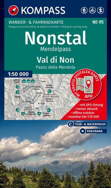 KOMPASS Wanderkarte 95 Nonstal, Mendelpass, Val di Non, Passo della Mendola 1:50.000