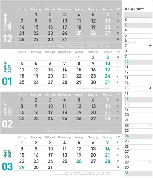 times&more 4-Monatsplaner, türkis 2027