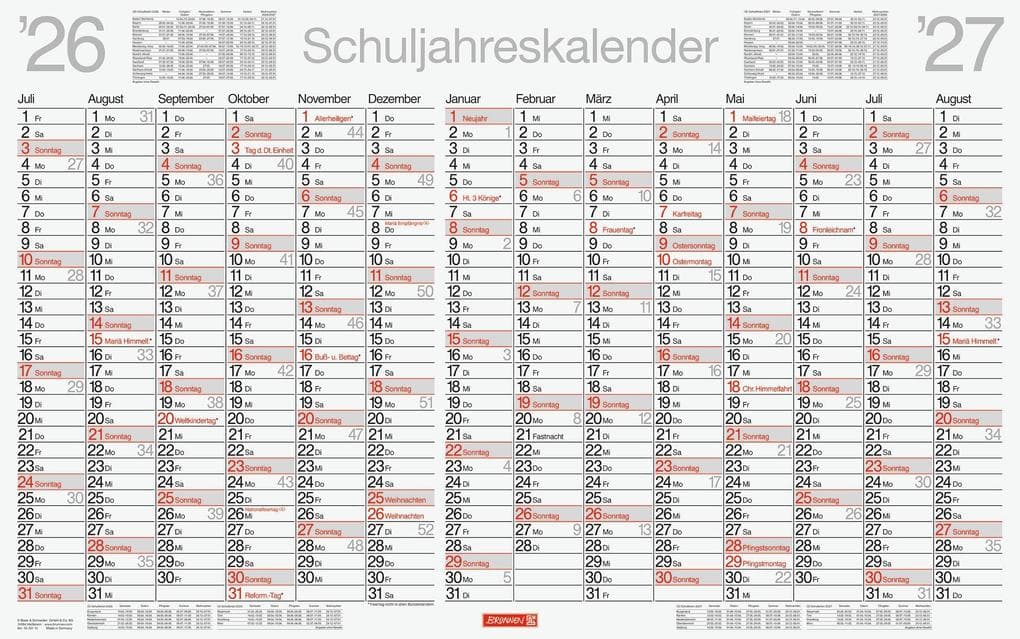 Schuljahreskalender 2026/2027 abwischbar | 750×470 mm