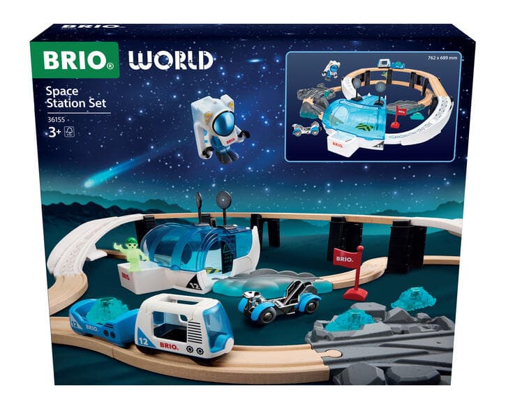 BRIO World - 36155 Großes Weltraumstations-Set - großes Holzeisenbahnset und zauberhaftes Geschenk für Kinder ab 3 Jahren