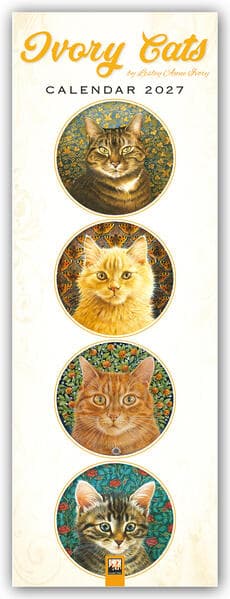 Ivory Cats - Gemalte Katzen - Slimline-Kalender 2027 - Original Flame Tree Publishing-Kalender Slimeline [Mehrsprachig] [Kalender]