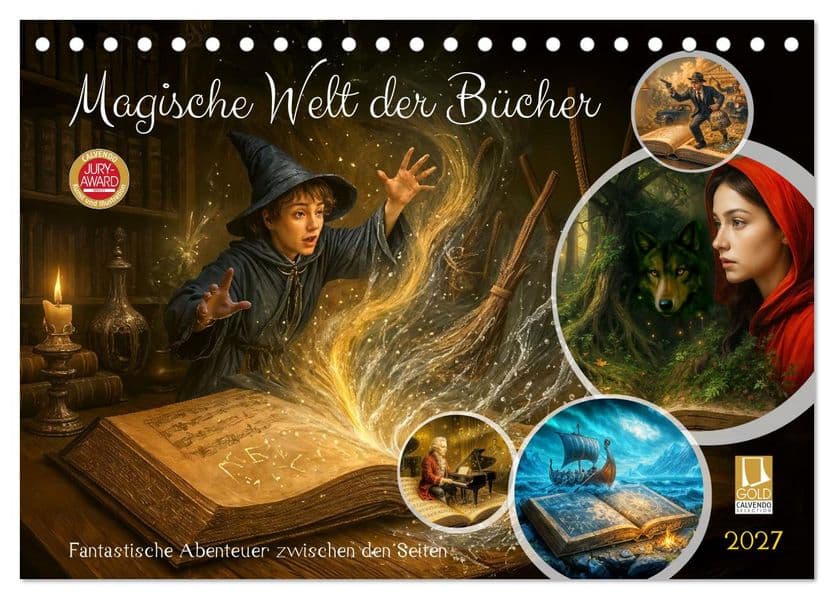 Magische Welt der Bücher - Fantastische Abenteuer zwischen den Seiten (Tischkalender 2027 DIN A5 quer), CALVENDO Monatskalender