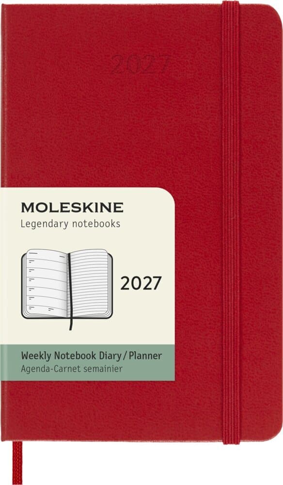 Moleskine 12 Monate Wochen Notizkalender 2027, Pocket/A6, 1 Wo = 1 Seite, rechts linierte Seite, Fester Einband, Scharlachrot