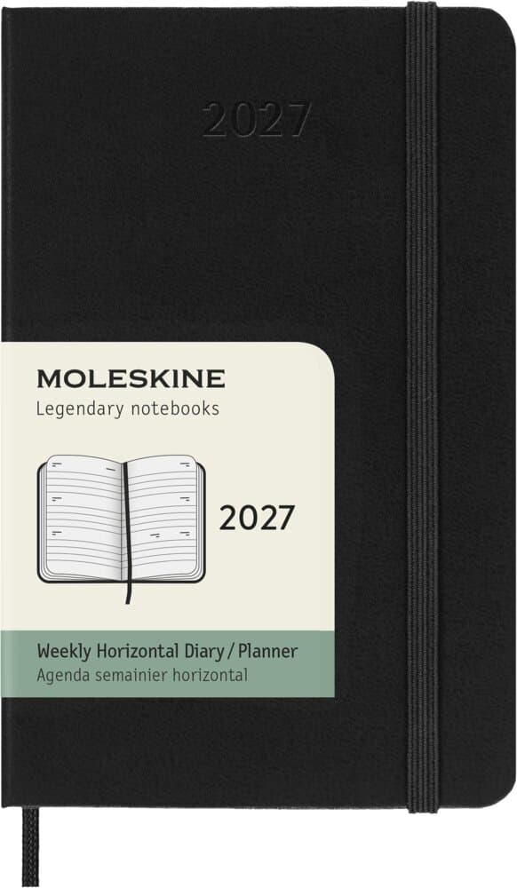 Moleskine 12 Monate Wochenkalender 2027, Pocket/A6, 1 Wo = 2 Seiten, horizontal, fester Einband, Schwarz