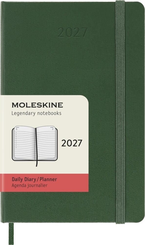 Moleskine 12 Monate Tageskalender 2027, Pocket/A6, 1 Tag = 1 Seite, Fester Einband, Myrtengrün
