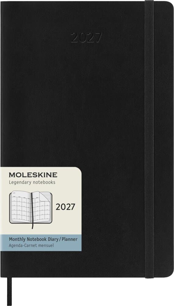Moleskine 12 Monate Monatsnotizkalender 2027, L/A5, 1 Mo = 2 Seiten, Linierte Seiten, Weicher Einband, Schwarz