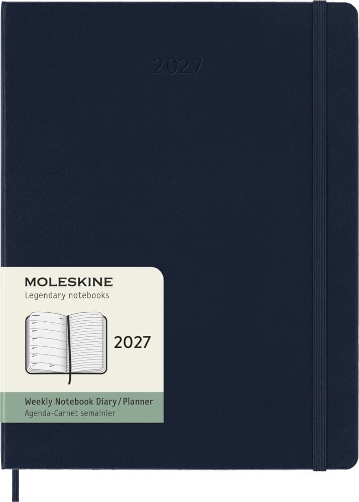 Moleskine 12 Monate Wochen Notizkalender 2027, XL, 1 Wo = 1 Seite, rechts linierte Seite, Fester Einband, Saphir