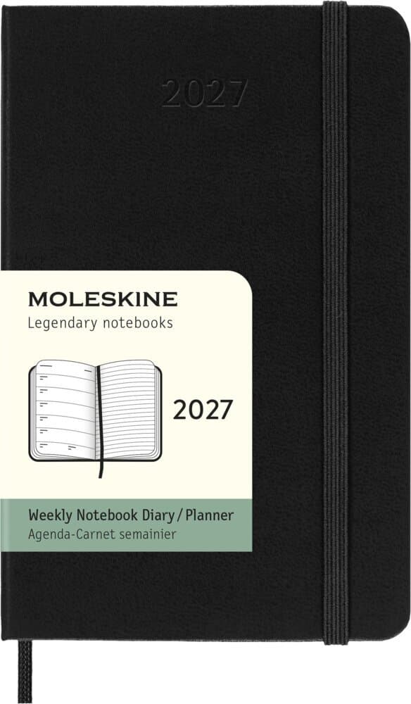 Moleskine 12 Monate Wochen Notizkaledner 2027, Pocket/A6, 1 Wo = 1 Seite, rechts linierte Seite, fester Einband, Schwarz