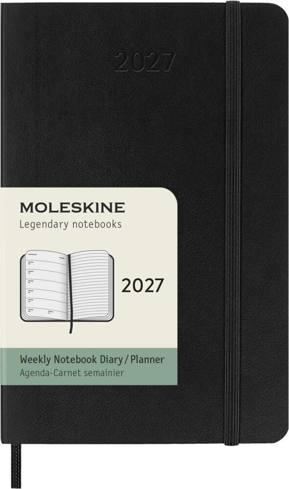 Moleskine 12 Monate Wochen Notizkalender 2027, Pocket/A6, 1 Wo = 1 Seite, rechts linierte Seite, Weicher Einband, Schwarz