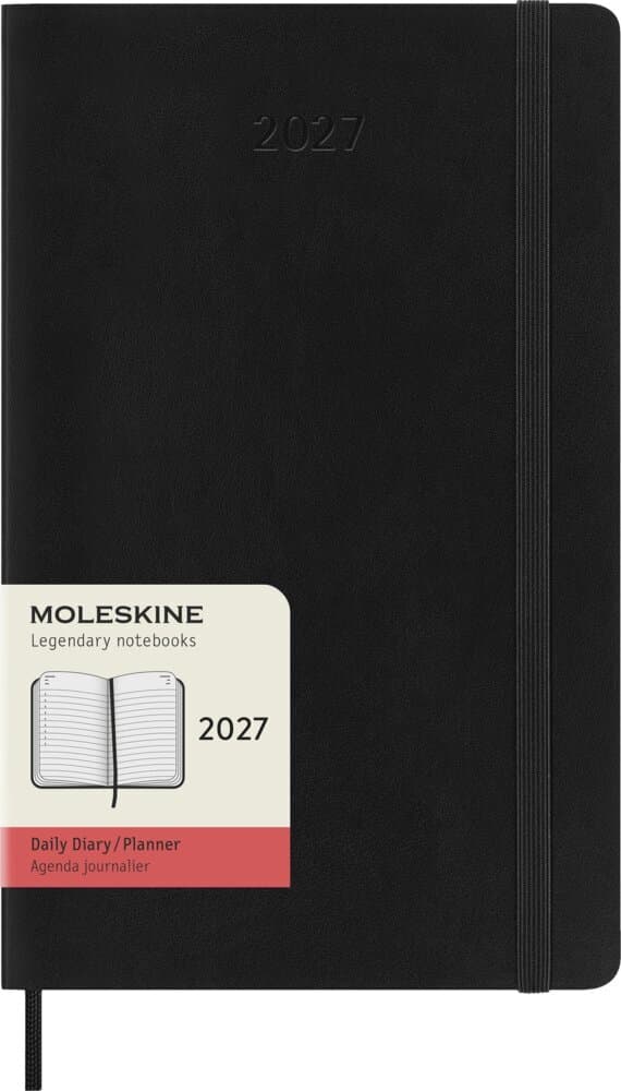 Moleskine 12 Monate Tagesnotizkalender 2027, L/A5, 1 Tag = 1 Seite, Weicher Einband, Schwarz