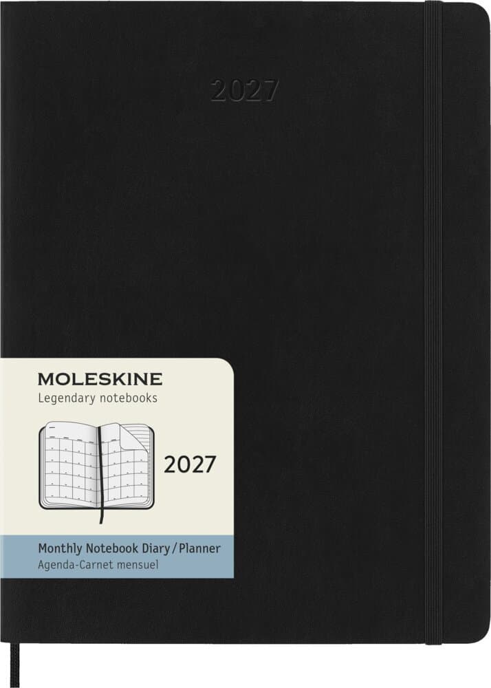 Moleskine 12 Monate Monatsnotizkalender 2027, XL, 1 Mo = 2 Seiten, Linierte Seiten, Weicher Einband, Schwarz