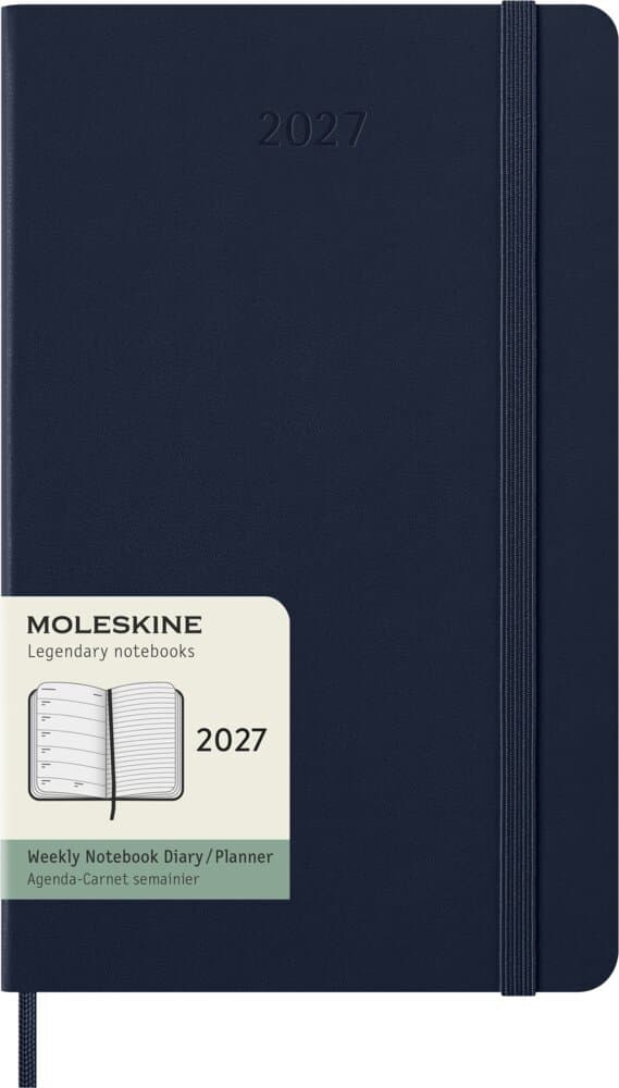 Moleskine 12 Monate Wochen Notizkalender 2027, Large/A5, 1 Wo = 1 Seite, rechts linierte Seite, Fester Einband, Saphir