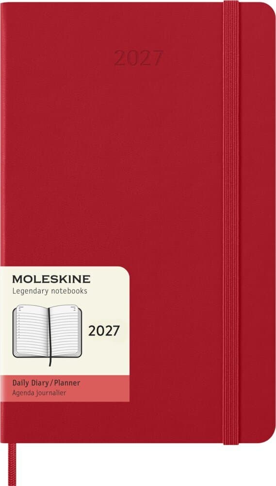Moleskine 12 Monate Tageskalender 2027, Large/A5, 1 Tag = 1 Seite, Fester Einband, Scharlachrot