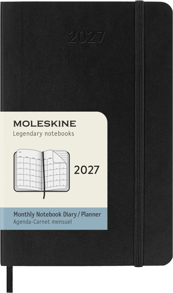 Moleskine 12 Monate Monatsnotizkalender 2027, P/A6, 1 Mo = 2 Seiten, Linierte Seiten Weicher Einband, Schwarz