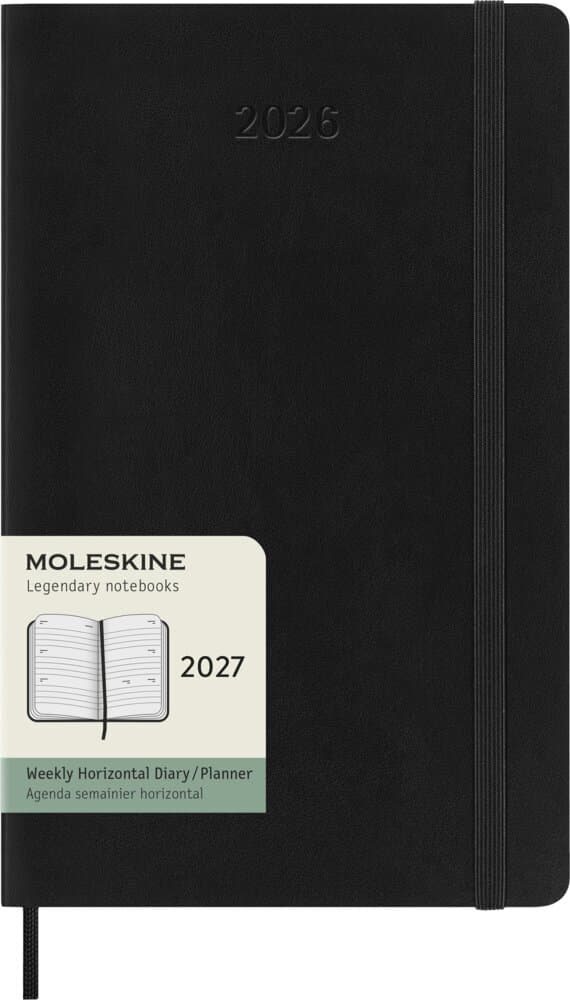 Moleskine 12 Monate Wochen Notizkalender 2027, Large/A5, 1 Wo = 2 Seiten, linierte Seiten, Weicher Einband, Schwarz