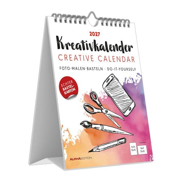 Kreativkalender Tischaufsteller hoch weiß 2027