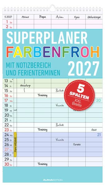 Superplaner Farbenfroh - 5 Spalten 2027