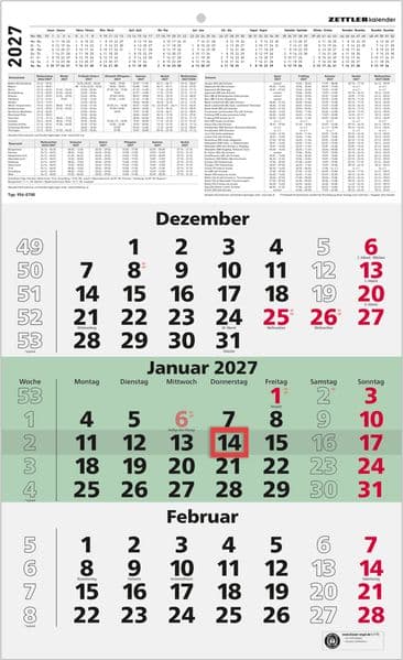 3-Monatskalender grün Blauer Engel 2027
