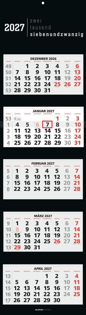 5-Monatskalender Black 2027