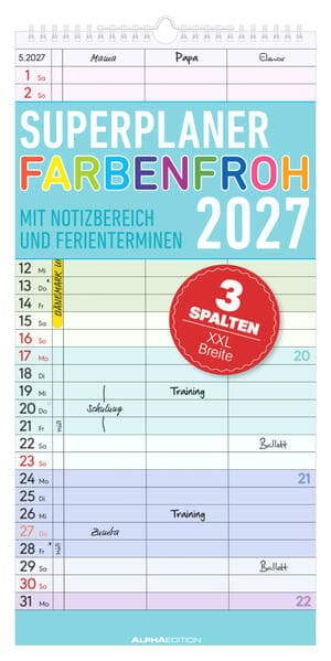 Superplaner Farbenfroh - 3 Spalten 2027