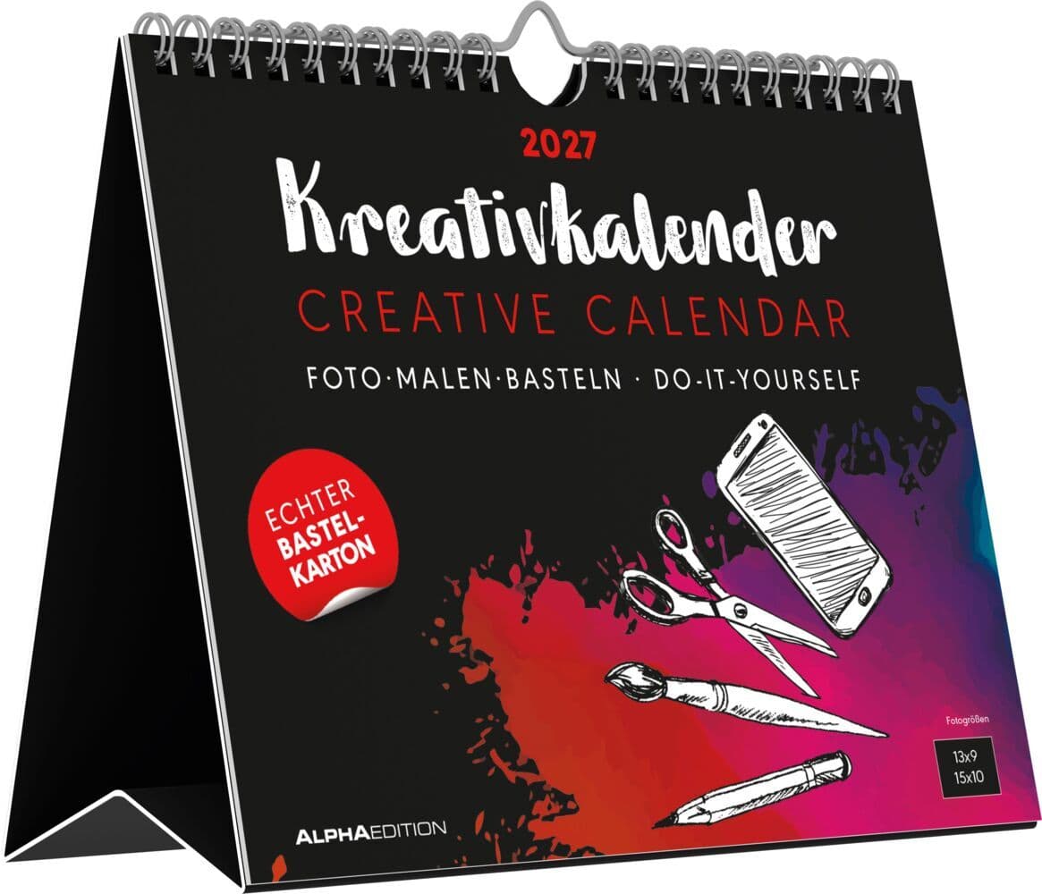 Kreativkalender Tischaufsteller quer schwarz 2027