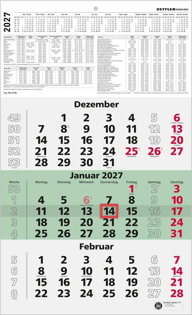 4-Monatskalender 2027