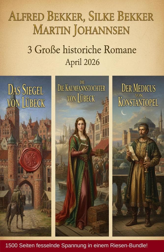 3 Große historische Romane April 2026: Das Siegel von Lübeck / Die Kaufmannstochter von Lübeck/Der Medicus von Konstantinopel