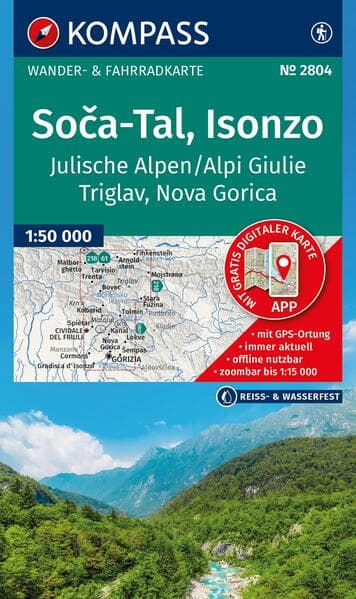 KOMPASS Wanderkarte 2804 Soa-Tal, Isonzo, Alpi Giulie / Julische Alpen, Triglav, Nova Gorica 1:50.000