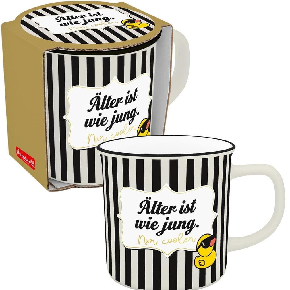 Sheepworld XL-Becher mit Motiv Ente und Spruch "Älter"